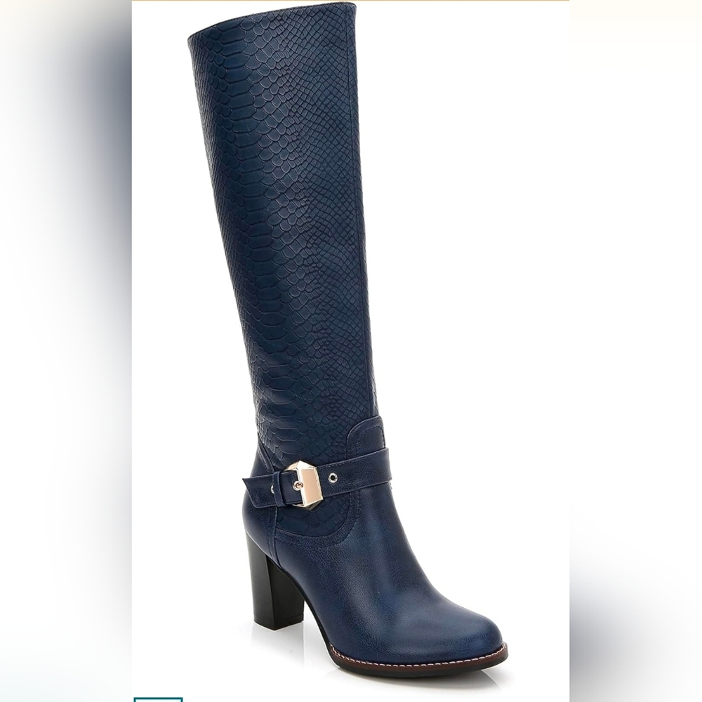 ANN CREEK Women's 'Kaunay' Knee-High Croc Boots Buckle Strap Womens Navy